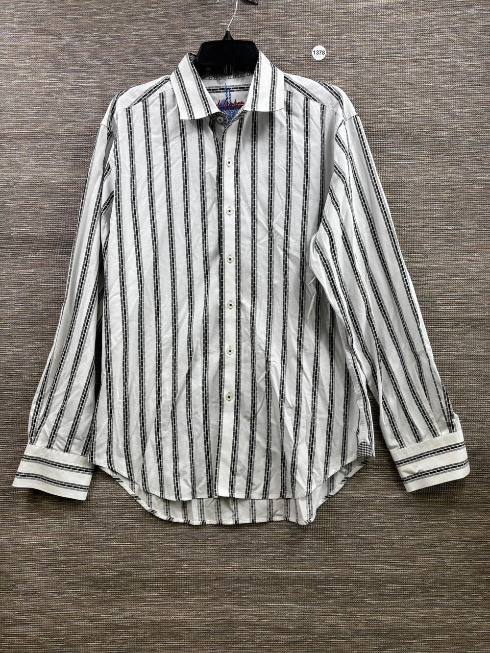 Robert Graham Striped Button Up Shirt Mens Size L White Black Long Sleeve